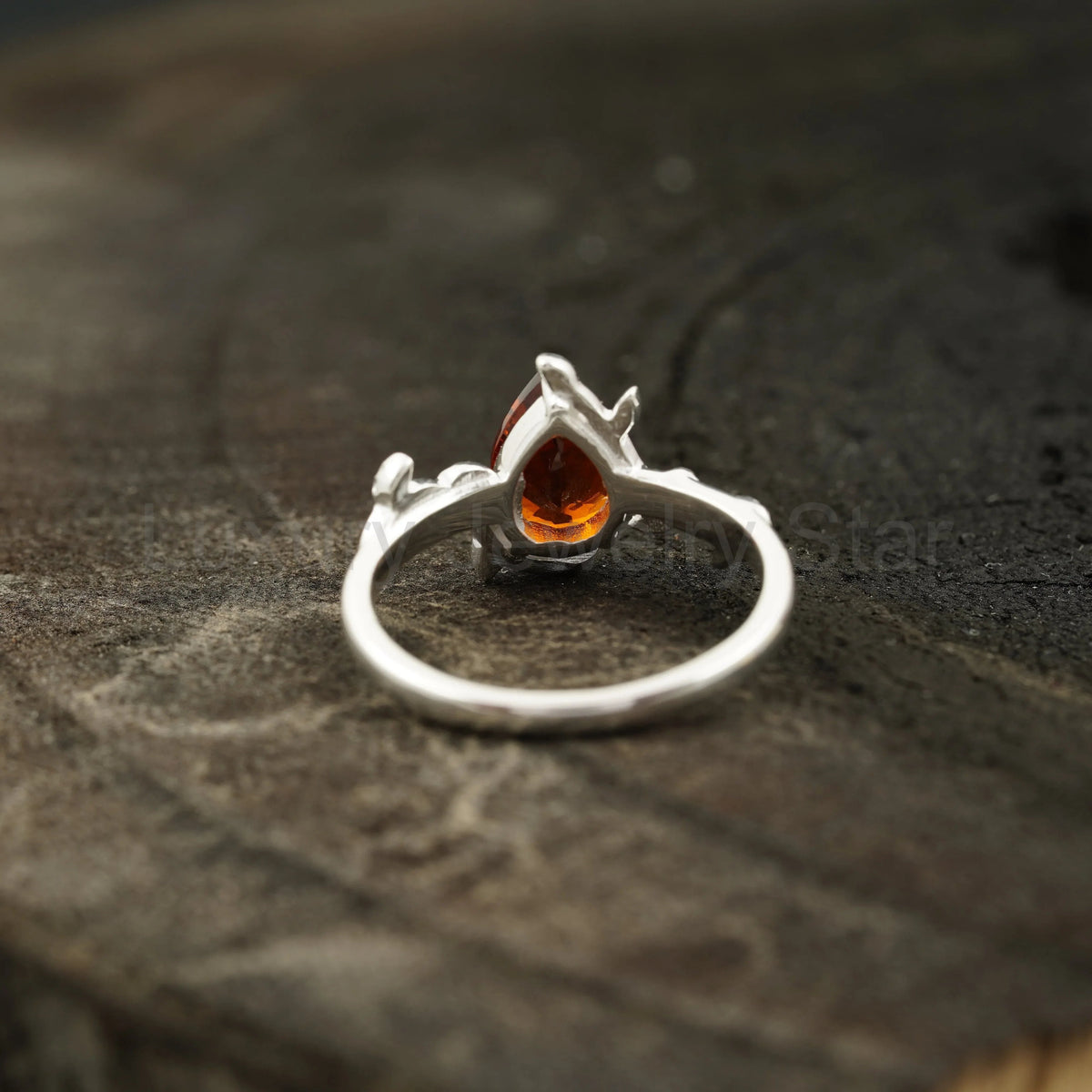 Red Garnet Leaf Engagement Ring - image 5