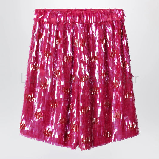 Dries Van Noten - Fuchsia silk bermuda shorts with sequins - image 2