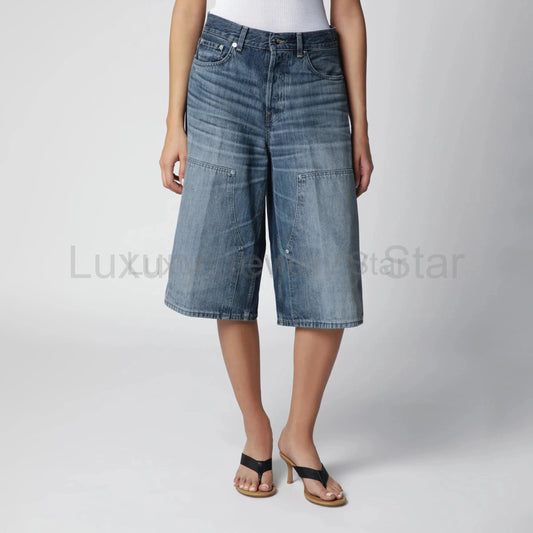 HAIKURE - Haikure wide Bermuda shorts in Blue Ryder denim