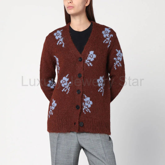 Jil Sander - Brown cardigan with floral inlay - image 2