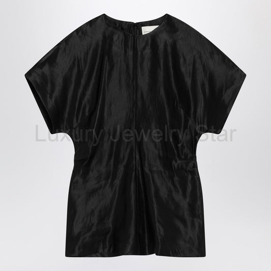 LouLou De Saison - Black T-shirt in linen and silk