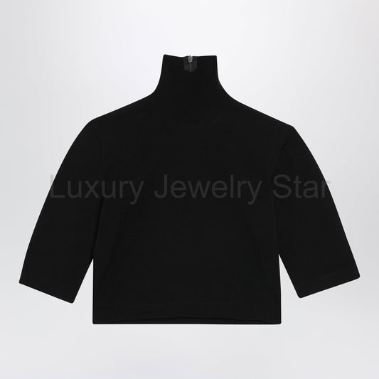 Max Mara - Cropped turtleneck sweater in stretch viscose, black