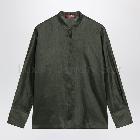 Max Mara Studio - Ramie canvas shirt in khaki green