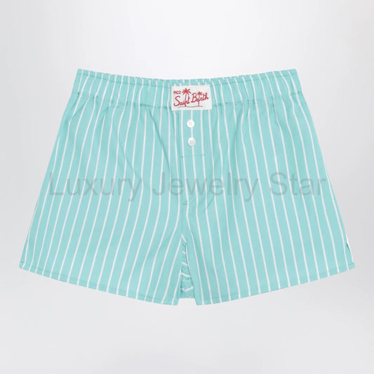 MC2 Saint Barth - Aqua green striped cotton Shorts