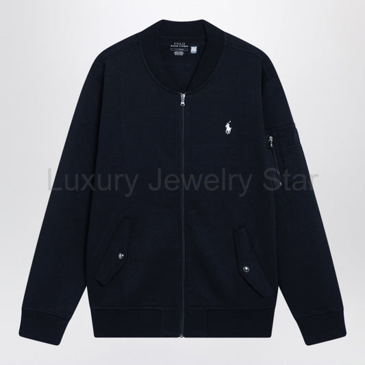 Polo Ralph Lauren - Navy blue zip-up cotton-blend sweatshirt
