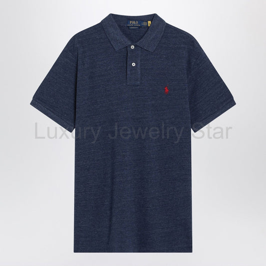 Polo Ralph Lauren - Navy mélange cotton Custom Slim-Fit polo shirt