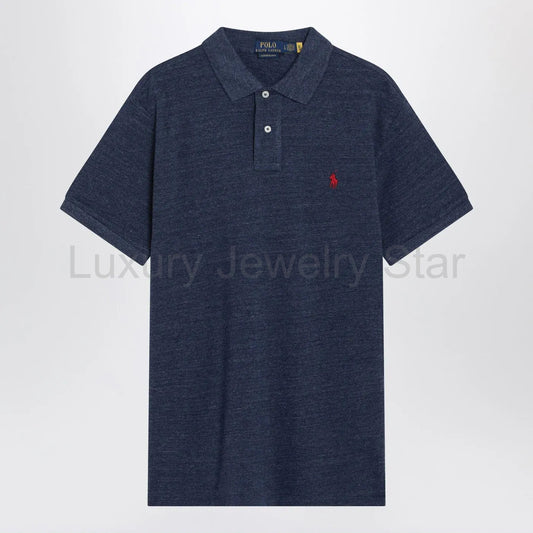Polo Ralph Lauren - Navy mélange cotton Custom Slim-Fit polo shirt - image 2