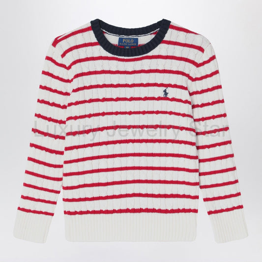 Polo Ralph Lauren - White/red striped cable-knit jumper