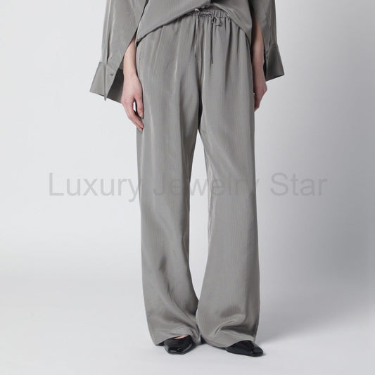 Róhe - Light grey wide striped trousers