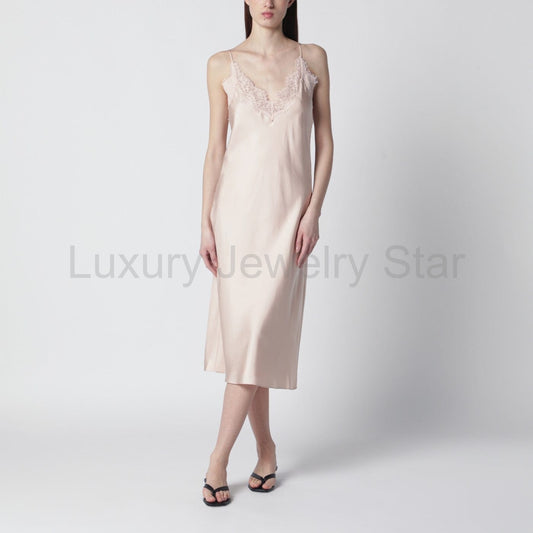 Róhe - Light pink silk slip dress with lace