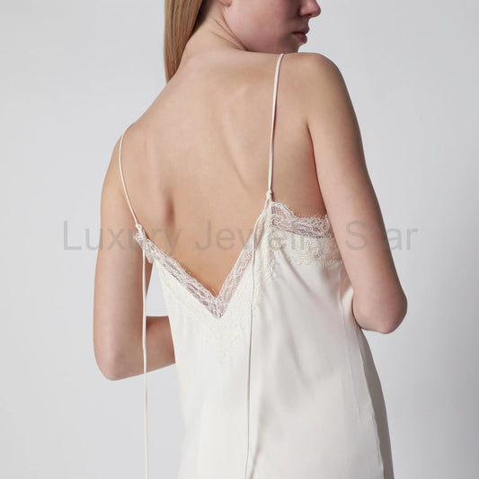 Róhe - White silk and lace slip dress - image 2