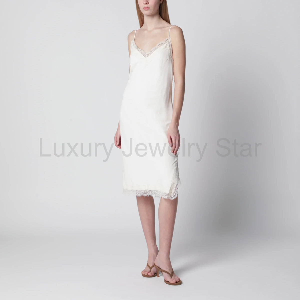 Róhe - White silk and lace slip dress - image 4