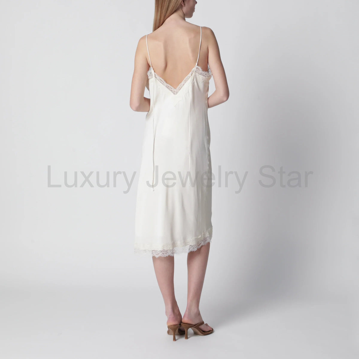Róhe - White silk and lace slip dress - image 9
