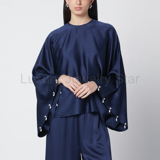 Stella McCartney - Navy blue oversized viscose satin blouse
