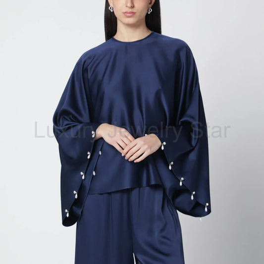 Stella McCartney - Navy blue oversized viscose satin blouse - image 2