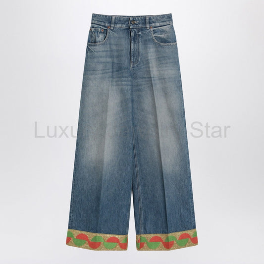 Valentino - Blue washed jeans with jacquard bottoms