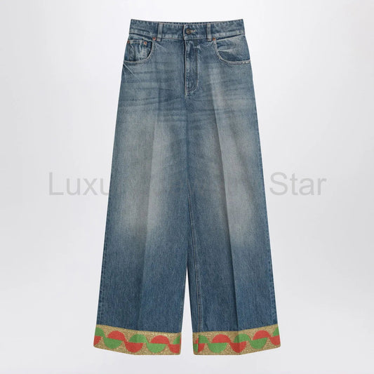 Valentino - Blue washed jeans with jacquard bottoms - image 2
