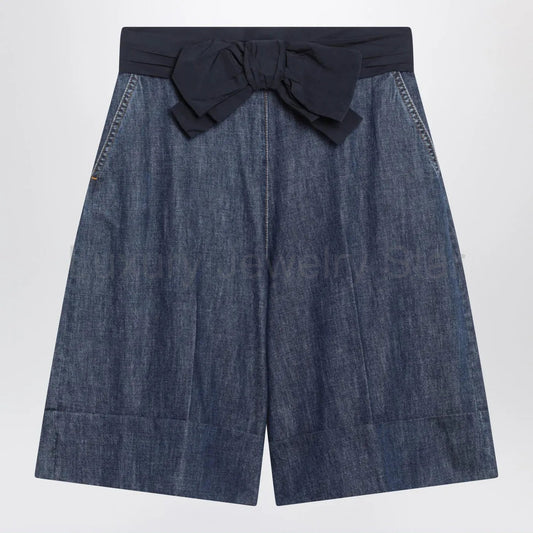 Valentino - Denim bermuda shorts with oversized bow - image 2