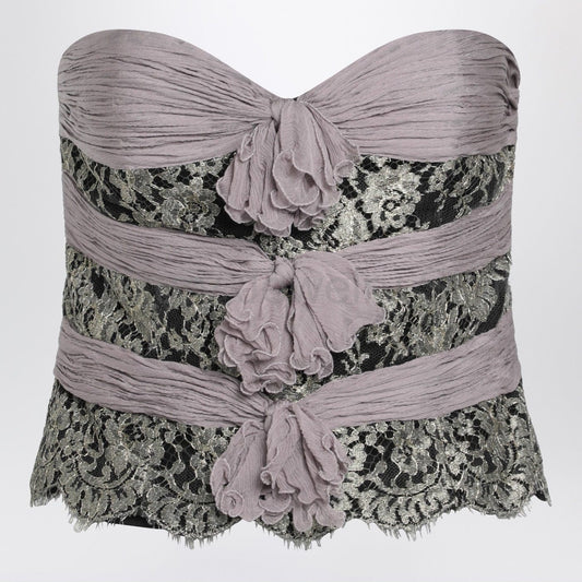 Valentino - Grey/mauve/gold chiffon silk top