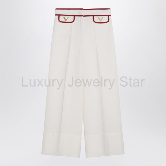 Valentino - Ivory trousers with Gold V