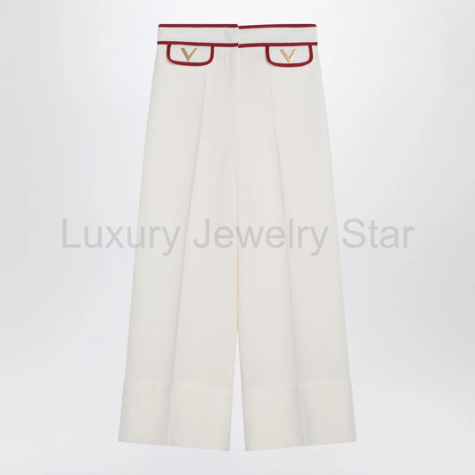 Valentino - Ivory trousers with Gold V - image 2