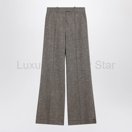 Valentino - Ivory/brown patterned wool trousers