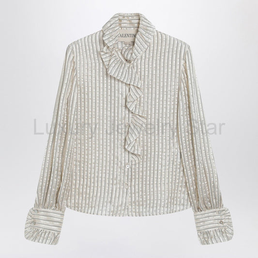 Valentino - Light beige silk-blend shirt with ruffles