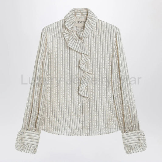 Valentino - Light beige silk-blend shirt with ruffles - image 2