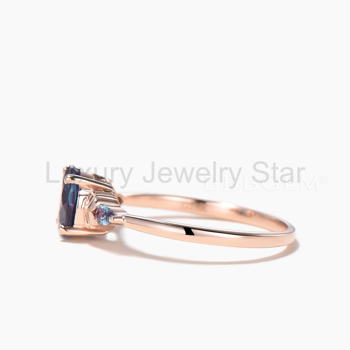 Round Cut Alexandrite Engagement Ring Color-change Gemstone Three Stone Ring - image 5
