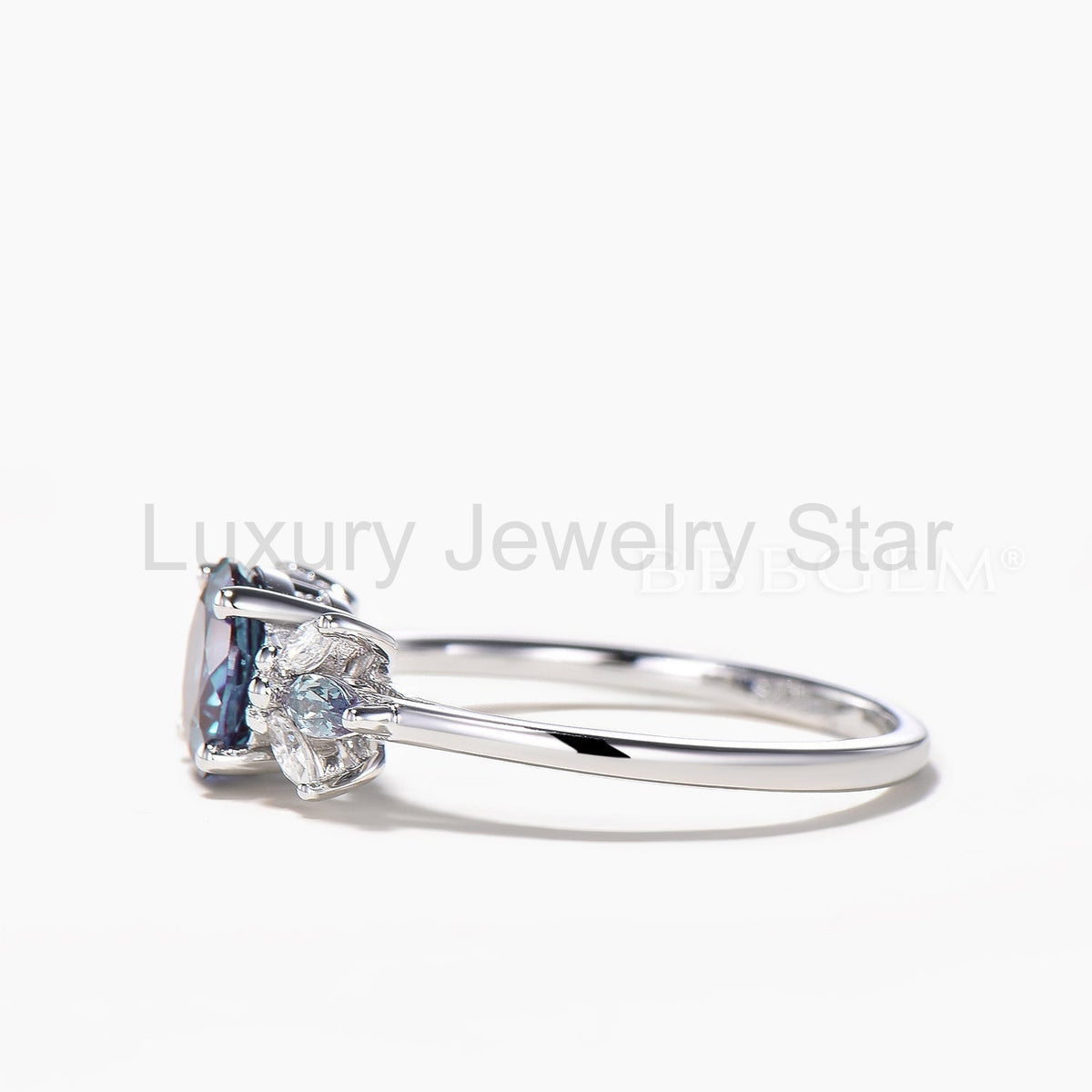 Round Cut Color-change Alexandrite Wedding Ring Marquise Diamond Cluster Ring - image 5