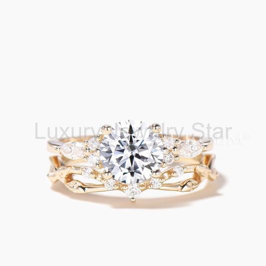 Round Cut IGI Certificate Lab Grown Diamond Ring Set Diamond Twisted Band
