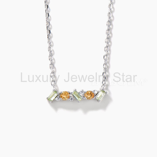 Round Cut Natural Citrine Baguette Peridot Cluster Wedding Necklace