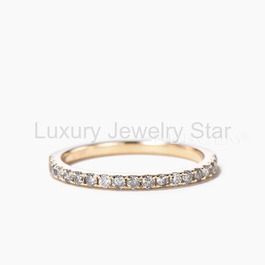 Round Cut Natural Salt and Pepper Diamond Half Eternity Ring Stacking Band