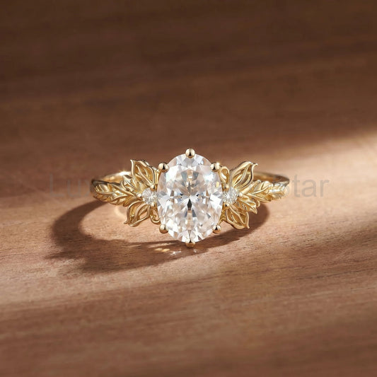 Butterfly Oval Cut Moissanite Leaf Engagement Ring - Clio