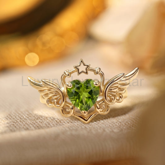 Fairy Heart Cut Peridot Winged Star Engagement Ring - Starla