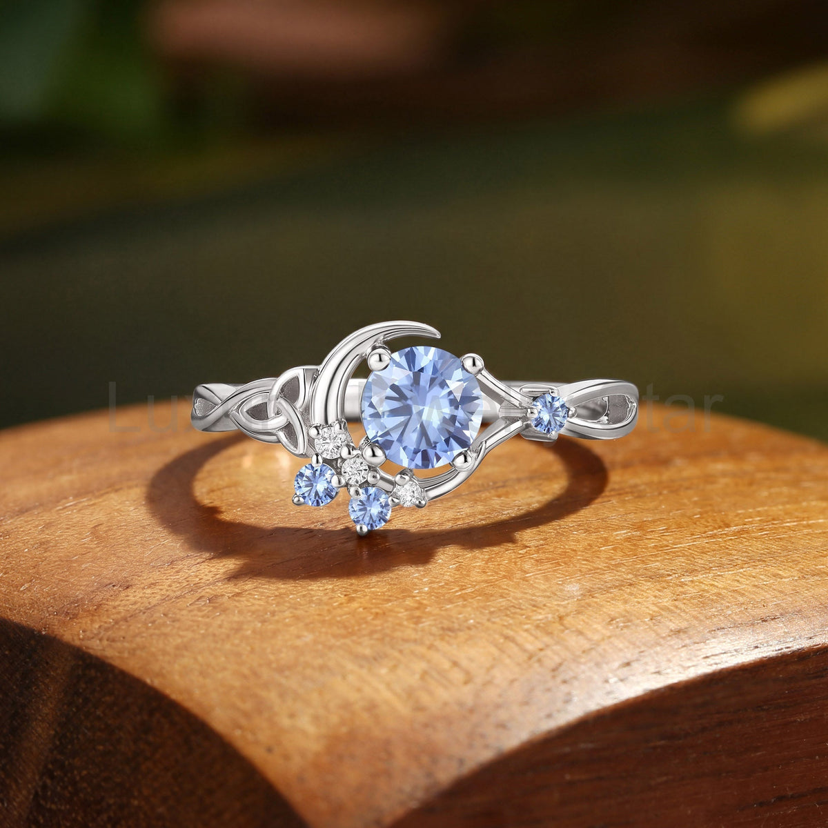 Round Cornflower Sapphire Celtic Knot Moon Engagement Ring - Brigid - image 4