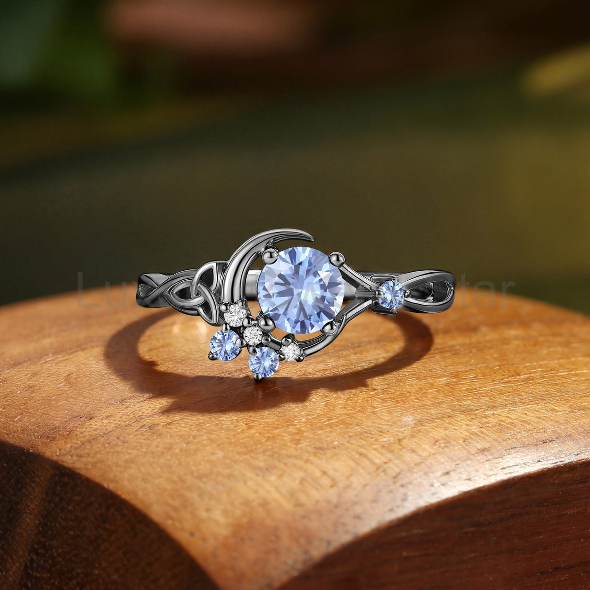 Round Cornflower Sapphire Celtic Knot Moon Engagement Ring - Brigid - image 5