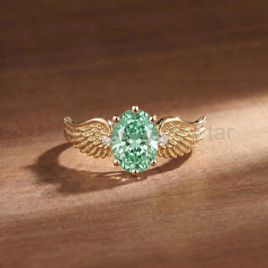 Wing Oval Cut Green Sapphire Engagement Ring - Gemima