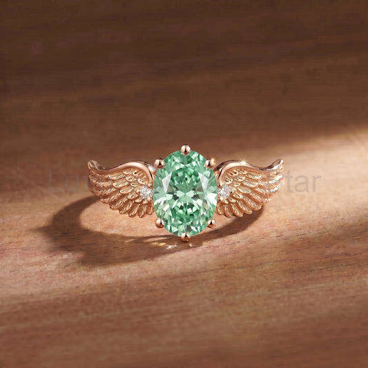 Wing Oval Cut Green Sapphire Engagement Ring - Gemima