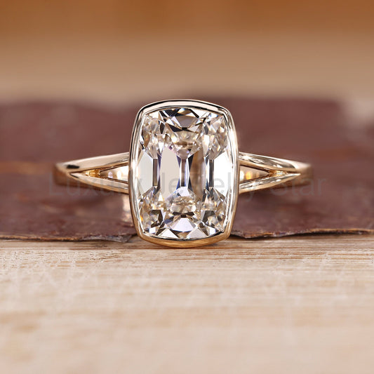 Cushion Old Mine Bezel Set Diamond Ring with Split Shank Band