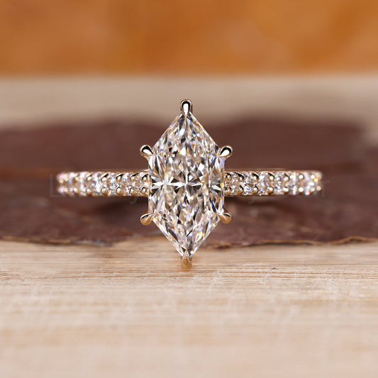 Dutch Marquise Engagement Ring with Round Cut Pave Band