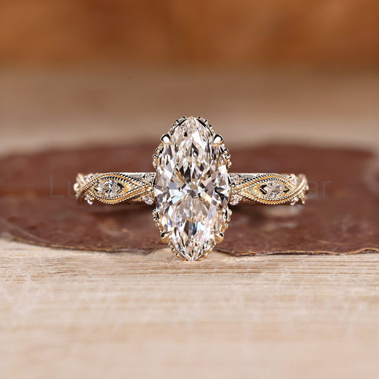 Marquise Diamond Ring in Vintage Filigree Details