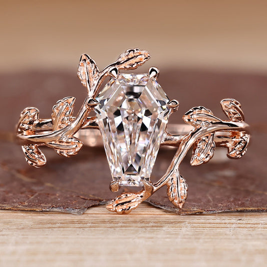 Nature Inspired Coffin Diamond Ring with Solitaire Bypass Setting