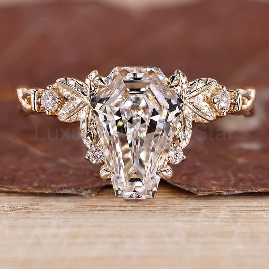 Nature Inspired Diamond Ring with Coffin Center Stone
