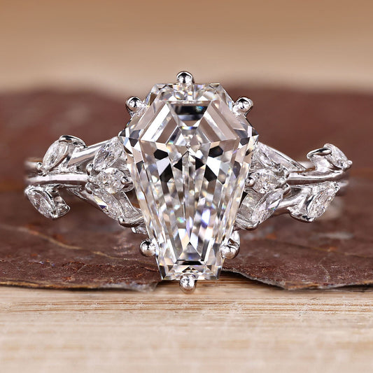 Nature Inspired Engagement Ring with Coffin Center Stone