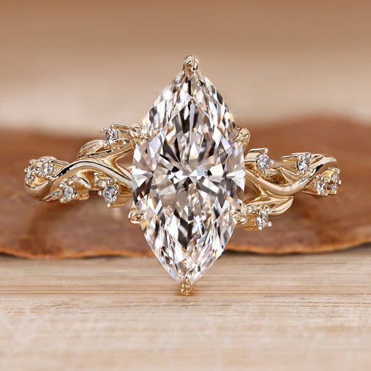 Nature Inspired Marquise Engagement Ring with Hidden Gemstone