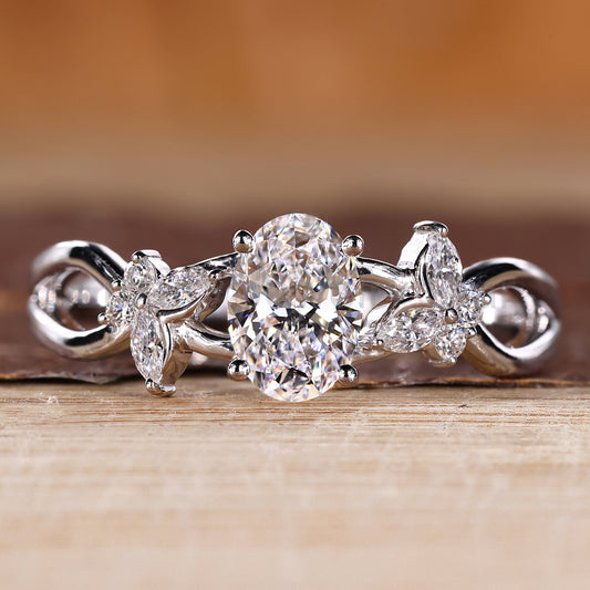 Nature Inspired Oval Diamond Engagement Ring