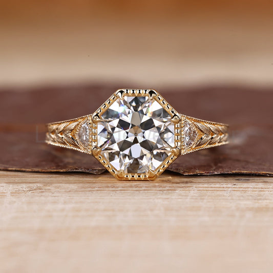Octagon Old European Cut Diamond Ring in Vintage Style