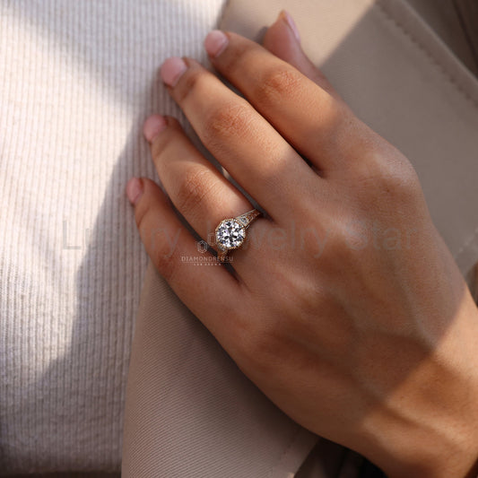 Octagon Old European Cut Diamond Ring in Vintage Style - image 2