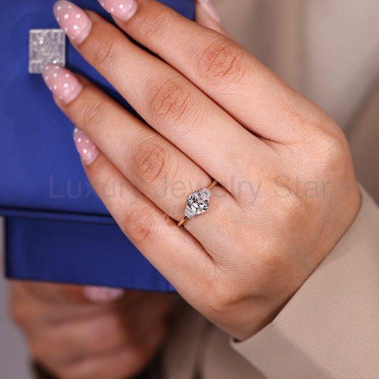 Old Mine Cushion Cut Diamond Ring with Trapezoid Side Stones - image 2